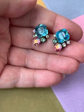 Sorrelli Sitting Pretty Happy Birthday crystal & antiqued brass stud earrings